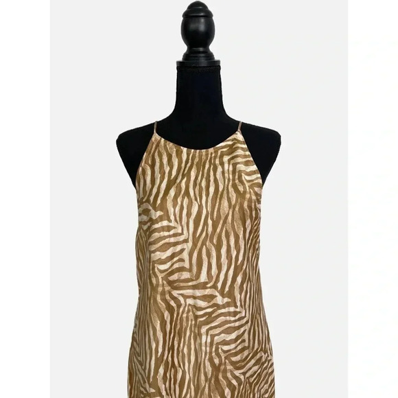 Banana Republic Factory Dress Women's Large Beige Animal Print Cross Back Slip - Picture 3 of 8
